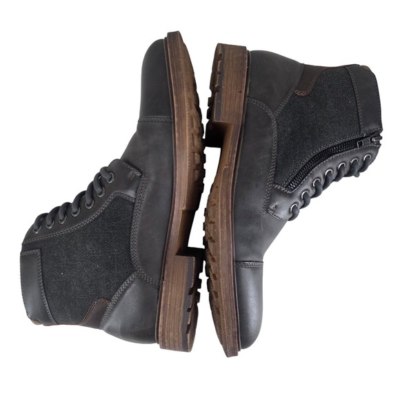 Sonoma Leather Combat Boots Mens 9.5 M Lace Up Side Zip Cap Toe Gray Brown - Picture 6 of 10